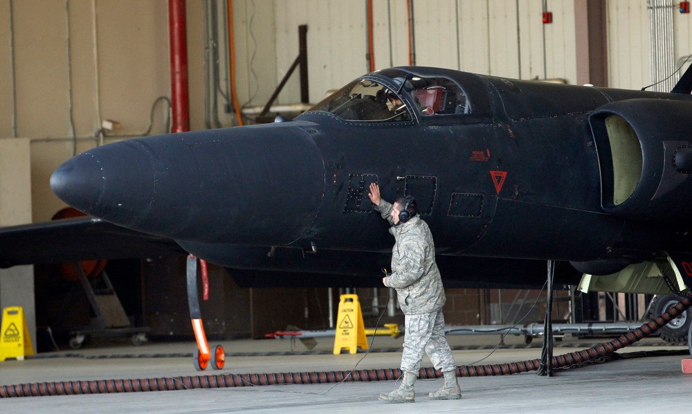 In this photo taken Feb. 16, 2012, a U.S. soldier checks a U.S. Air Force U-2 spy plane before takeoff during a training flight at the U.S. airbase in Osan, South Korea.