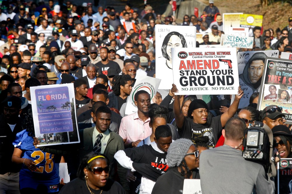 Hundreds of march to the Florida State Capitol on March 10, 2014, during a rally in Tallahassee, Fla.