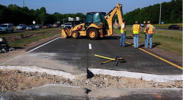 Heat causes a highway to buckle in North Carolina.