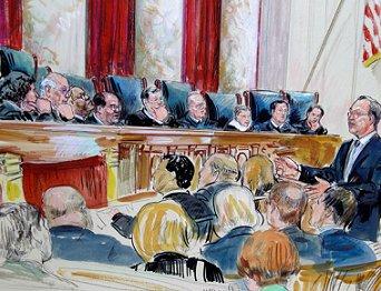 Artist rendering of Paul Clement arguing in front of the Supreme Court yesterday.