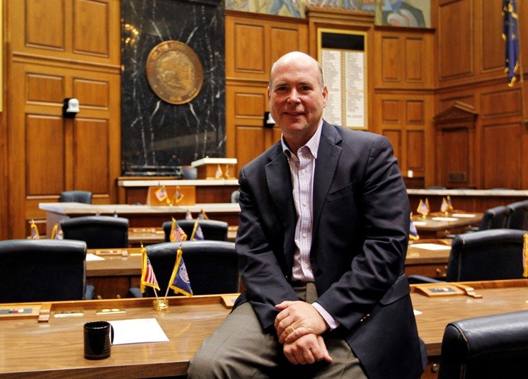 Speaker of the House Brian Bosma, R-Indianapolis, poses in the House chamber at the Statehouse in Indianapolis, Tuesday, Jan. 3, 2012. Bosma is leading the effort to pass right-to-work legislation in the upcoming session. Gov. Mitch Daniels has been...