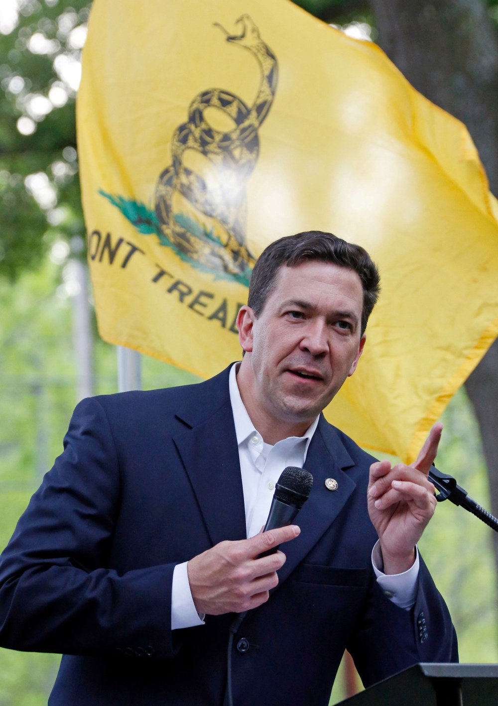 State Sen. Chris McDaniel, R-Ellisville, speaks before a crowd of partisan supporters gathered on the south lawns of the Mississippi State Capitol in Jackson, Miss., April 24, 2014.