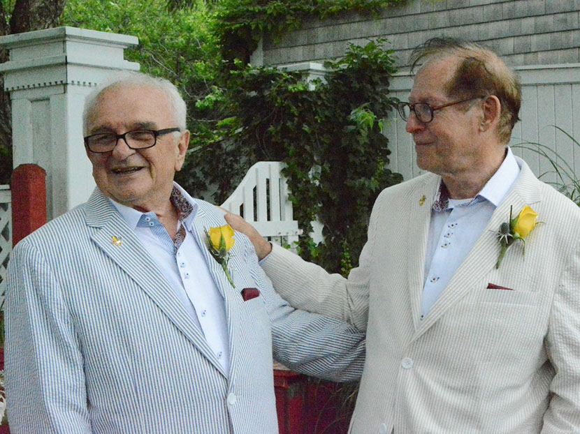 Ted-Larry Pebworth (left ) with husband Claude Summers at their wedding on June 27th.  (Courtesy of Dan McKeon)