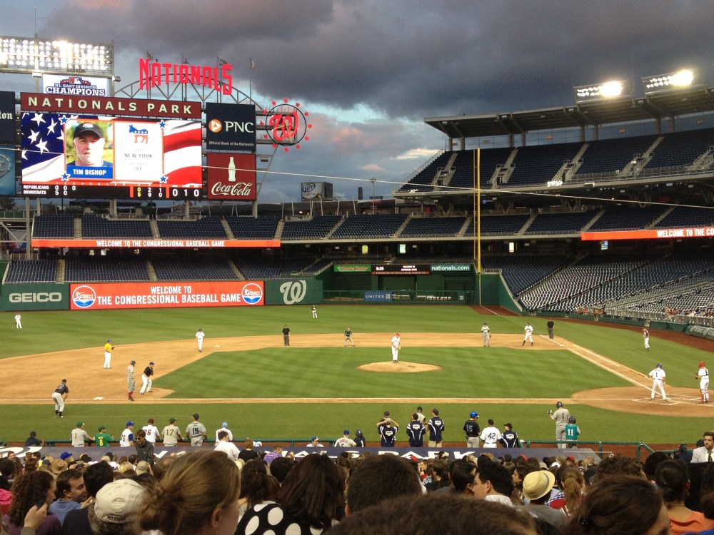 New York Representative Tim Bishop at bat during Thursday night's Congressional Baseball game. Photo by Sean Savett, Courtney Douglass, and David Puentes for msnbc.