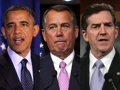 House Speaker John Boehner caught in the middle of fiscal cliff negotiations. (Alex Wong/Getty Images;  Lauren Victoria Burke/AP Photo)