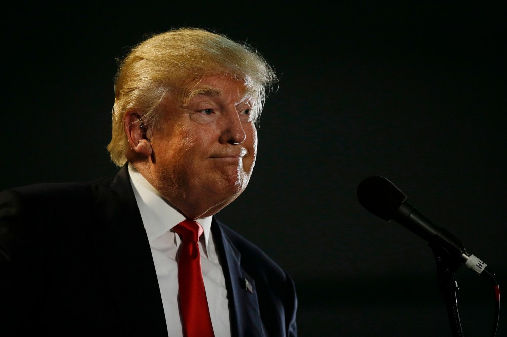 In this photo taken June 2, 2016, Republican presidential candidate Donald Trump pauses during a rally in San Jose, Calif. (Photo by Jae C. Hong/AP)