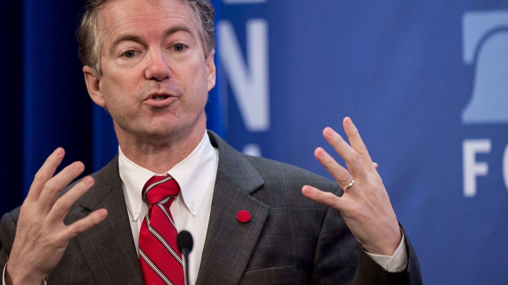 US Republican Senator from Kentucky Rand Paul addresses the 2015 Conservative Policy Summit at the Heritage Foundation in Washington, DC on Jan. 13, 2015. (Photo by Nicholas Kamm/AFP/Getty)