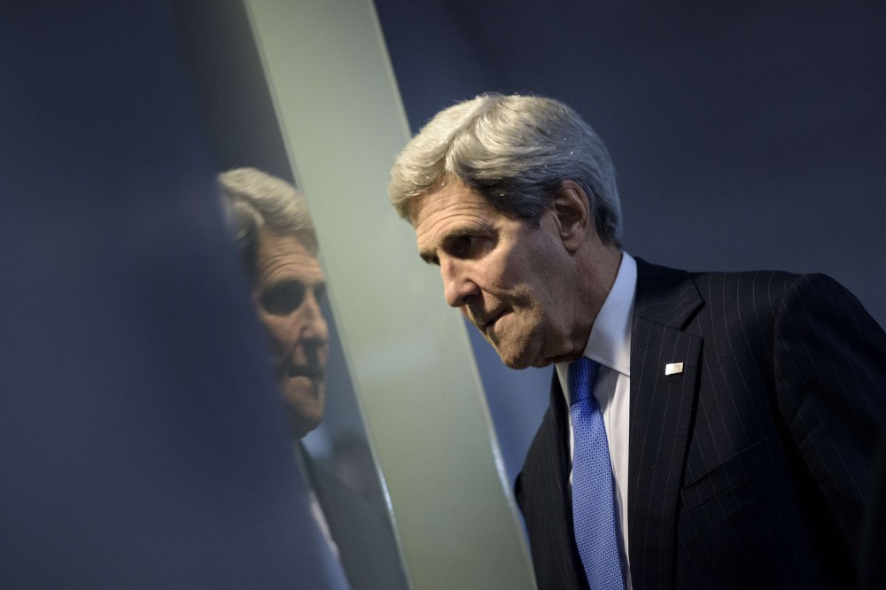 US Secretary of State John Kerry arrives for a closed briefing on Capitol Hill on Nov. 19, 2015 in Washington, D.C. (Photo by Brendan Smialowski/AFP/Getty)