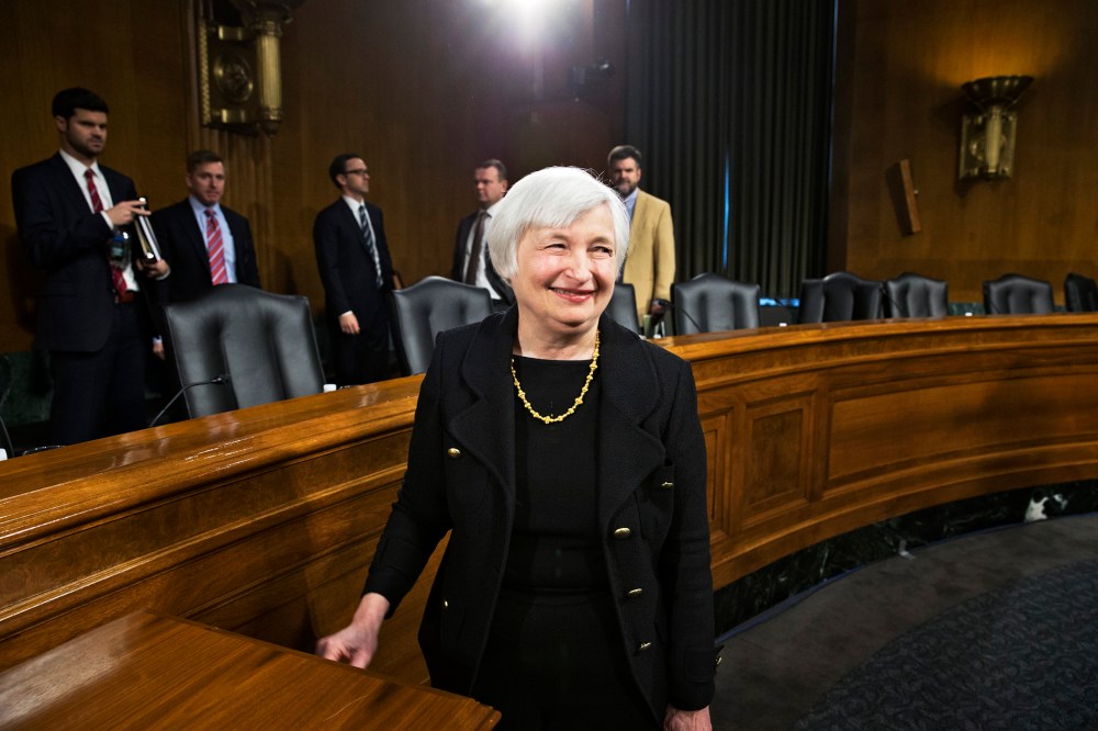 Janet Yellen smiles after finishing her confirmation hearing, Nov. 14, 2013.