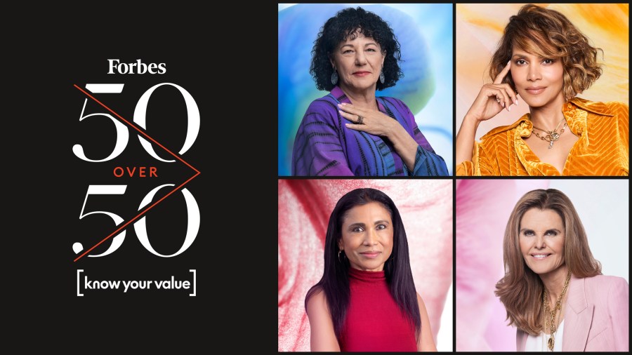 In a 4x4 grid from left, Freada Kapor Klein, Halle Berry, Suma Krishnan, and Maria Shriver.