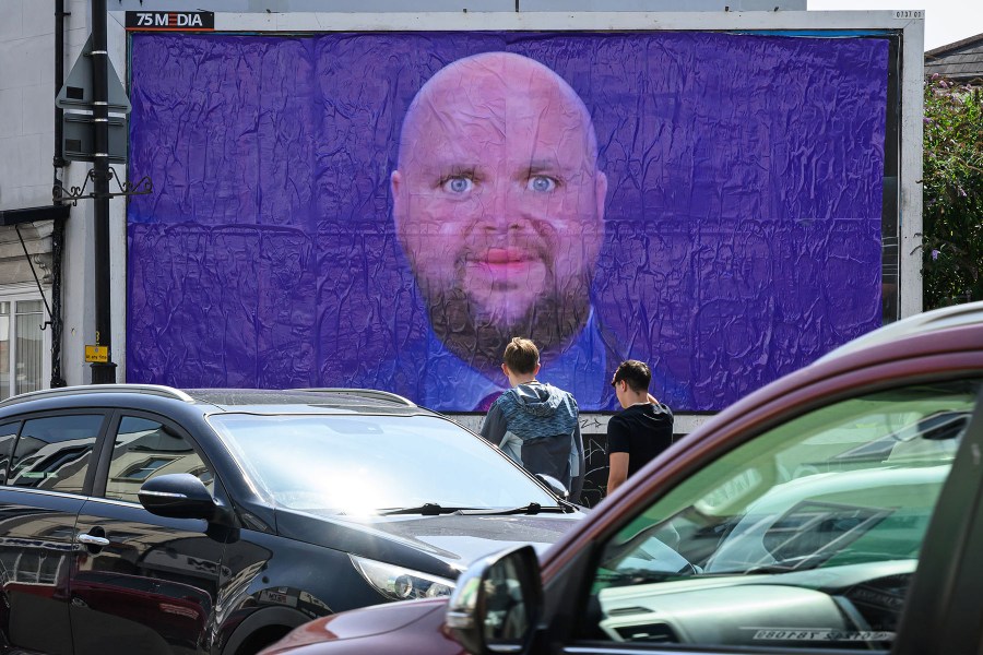 A satirical image of Vice President JD Vance after it was unofficially installed on a billboard in Cheltenham, England.