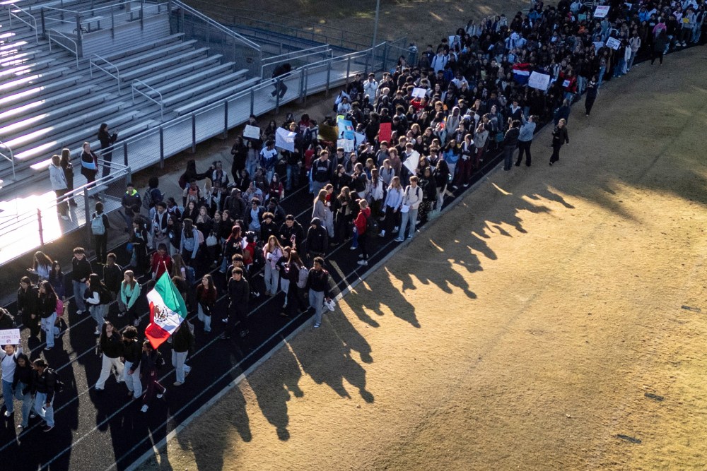 Students walkout at East Mecklenburg High School in Charlotte, North Carolina, in protest of U.S. Border Patrol operations targeting undocumented immigrants.