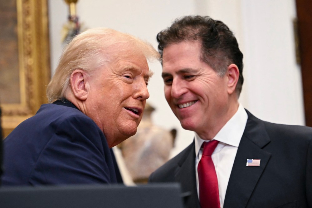President Donald Trump announces a $6.25 billion donation from Michael Dell, right, CEO of Dell Technologies and his wife Susan to “Trump Accounts,” in the Roosevelt Room of the White House in Washington, D.C. on Dec. 2, 2025.