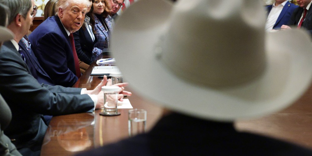 President Donald Trump participates in a roundtable discussion with farmers in the White House on Dec. 8, 2025.