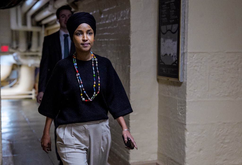 Rep. Ilhan Omar (D-MN) walks towards the U.S. Capitol Building.