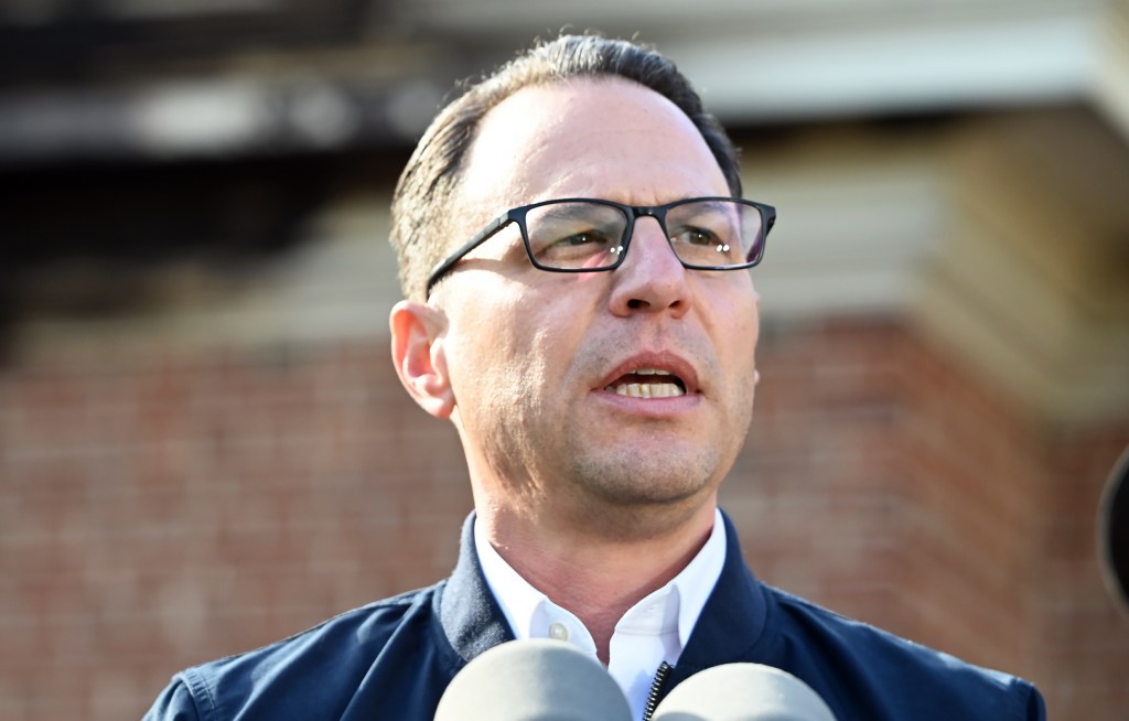 Pennsylvania Governor Josh Shapiro speaks during a press conference on on April 13, 2025 outside of the Governor's Mansion in Harrisburg, PA.
