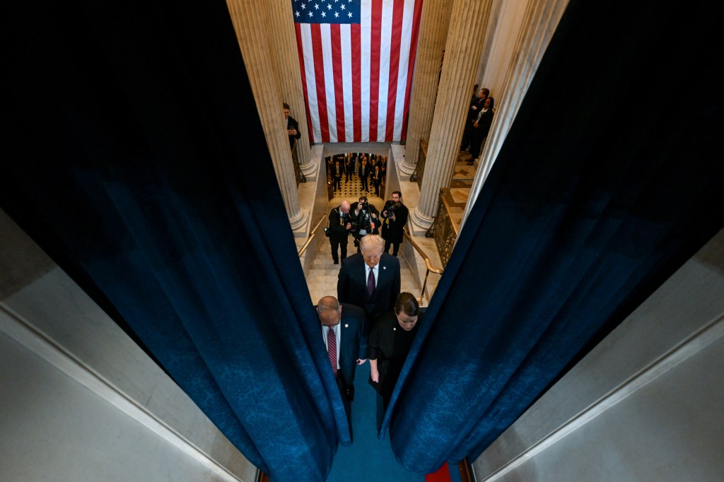 President-elect Donald Trump arrives for his inauguration in the Capitol Rotunda.