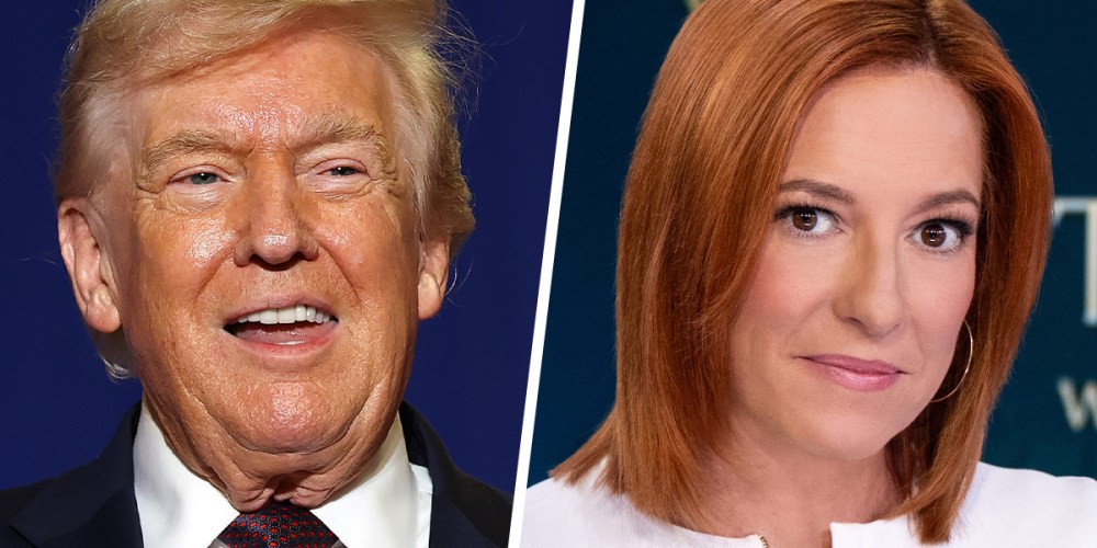 In a split image, President Trump is seen on the left and MS NOW's Jen Psaki on the right.