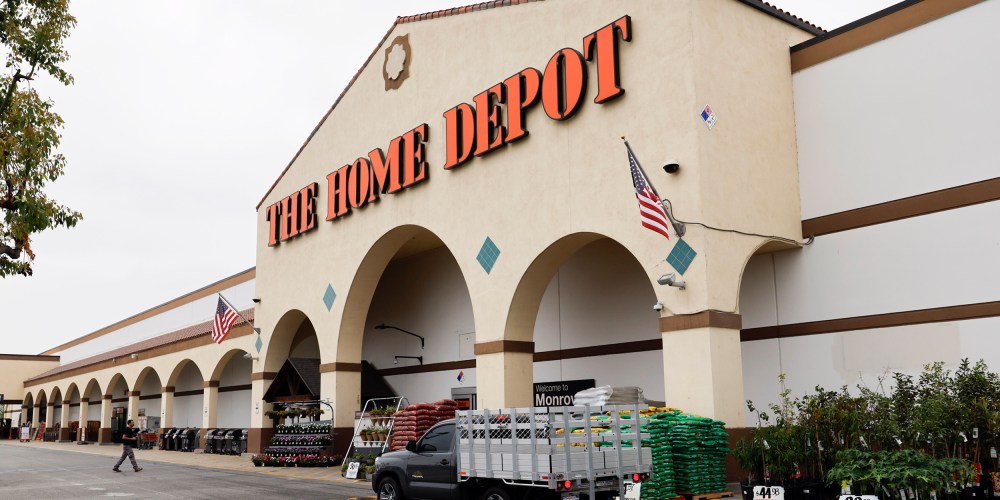 People make their way to the entrance of the Monrovia Home Depot on Aug. 15, 2025 in Monrovia, CA.