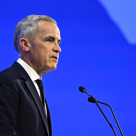 Canadian Prime Minister Mark Carney delivers a speech at the World Economic Forum Annual Meeting on Jan. 20, 2026. held in Davos, Switzerland.