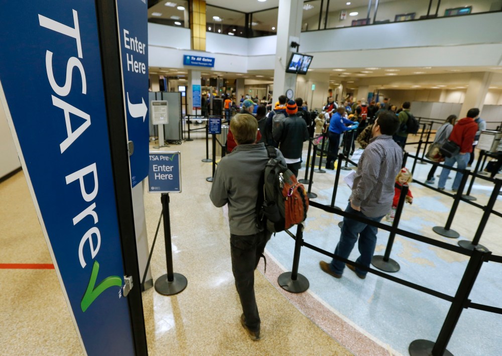 A TSA security check point at the Salt Lake City International Airport