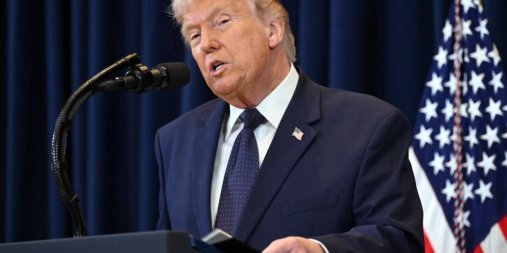 President Donald Trump speaks during a press conference.