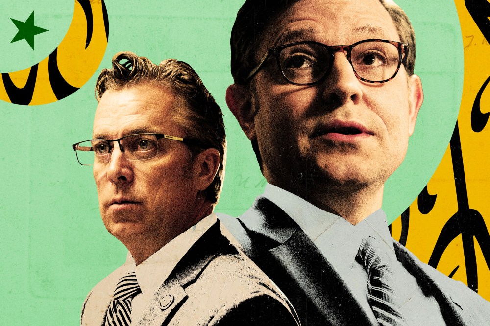 A photo illustration featuring Andy Ogles, left, and Mike Johnson, right. The star and crescent is visible in the background.