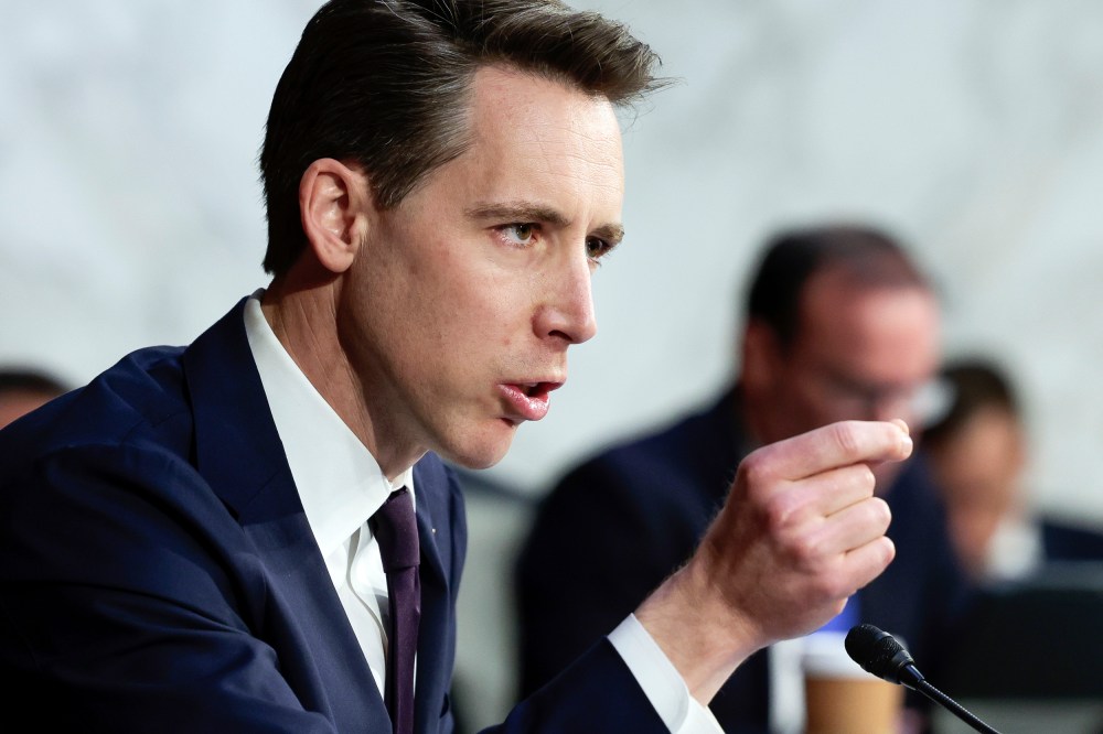 Sen. Josh Hawley speaks during a Senate Judiciary Committee business meeting.