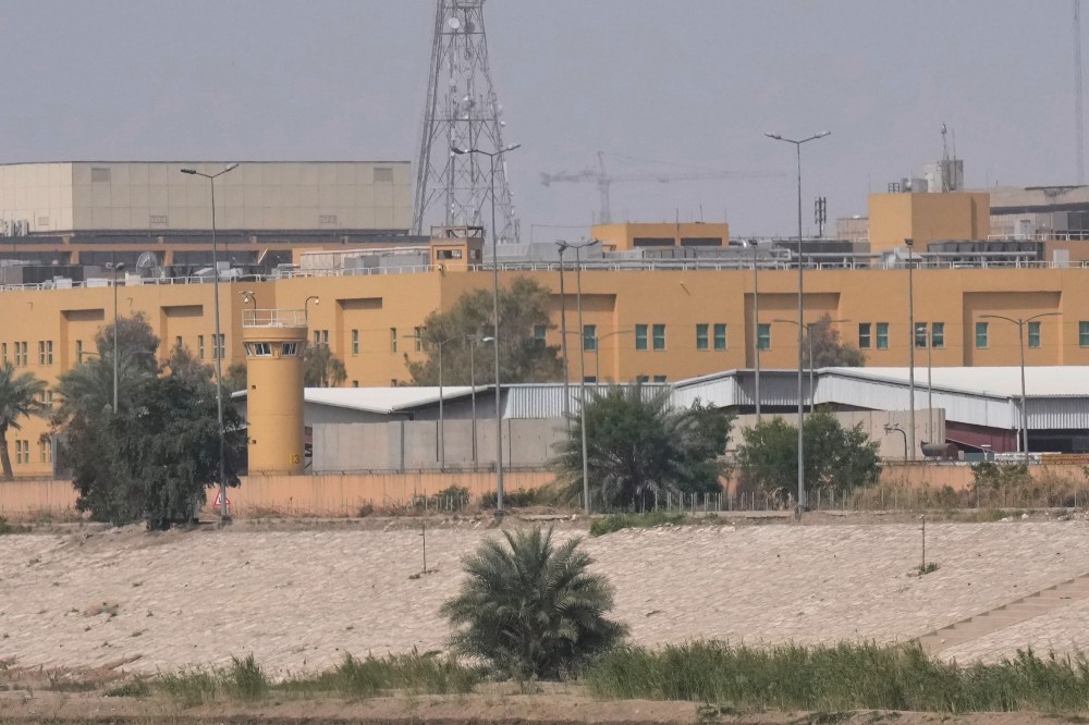 U.S. Embassy is seen across the Tigris River in Baghdad, Sunday, March 8, 2026. (AP Photo/Hadi Mizban)