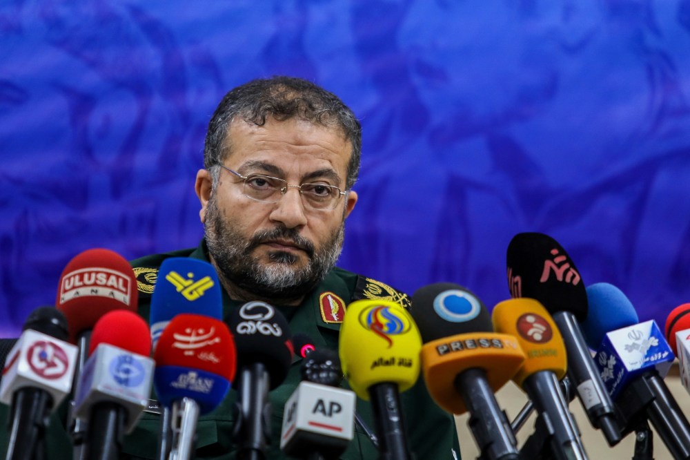 Commander of Iran's Basij paramilitary force, Gen. Gholam Reza Soleimani, gives a press conference.